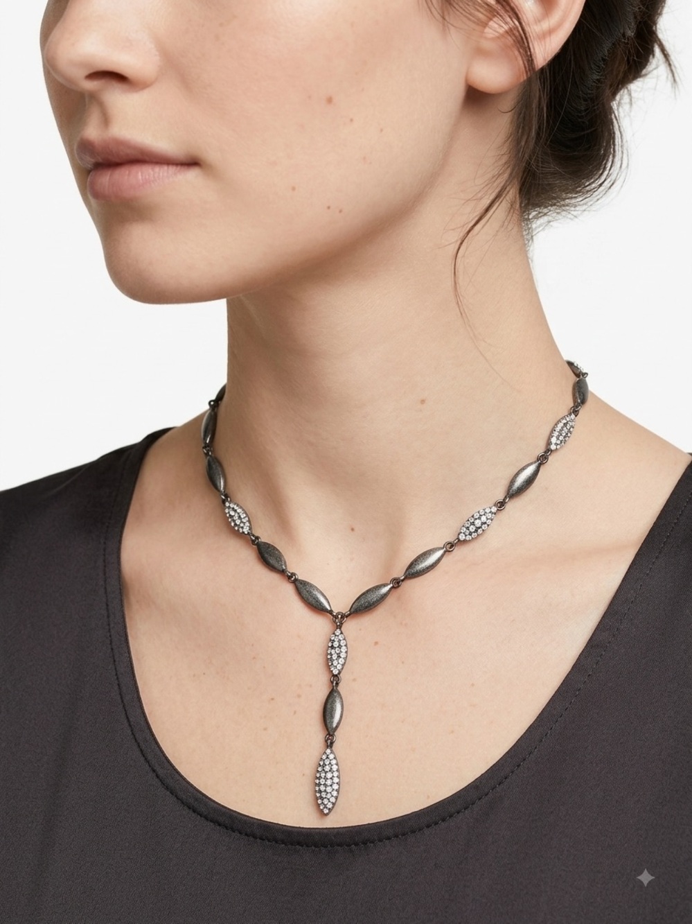 You and I Silver-Tone Pavé Drop Necklace - Women Jewelry